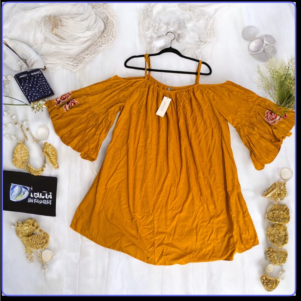 Feathers Yellow Bell Sleeve Blouse Relaxed Fit